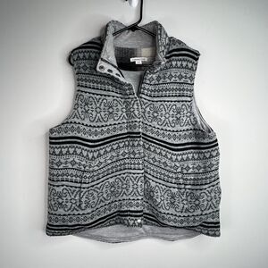 Coldwater Creek Womens Large Fair Isle Sweater Vest Full Zip Gray Wool Blend